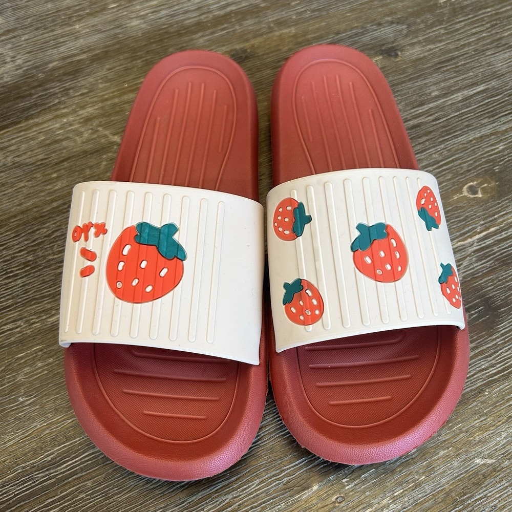 Strawberry EVA Slide Sandals Women's EU 38-39 US 7.5-8 White Red Summer - Picture 1 of 4